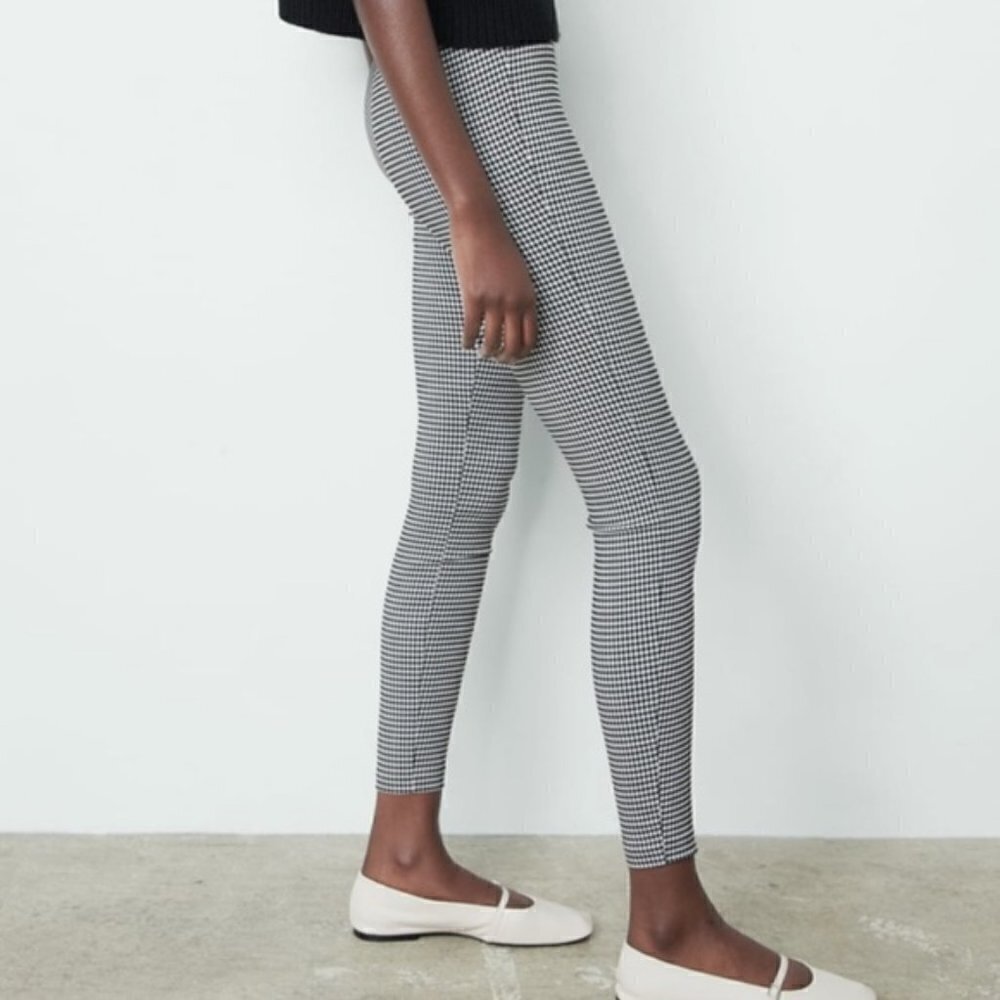 Zara Black & White Gingham‎ Plaid Skinny Pants S